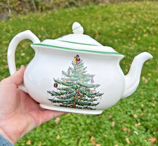Spode Christmas Tree Teapot tea pot Porcelain Acorn Lid large 1.28 ltr