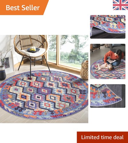 Low pile vintage round carpet - low,