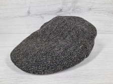 M&S Yorkshire Tweed by Moon Tweed Flat Cap Hat -size Small- Herringbone-charcoal