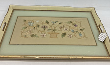 Vintage Wooden Tea/Serving Tray with Gold Wire on Silk Embroidery 1930s