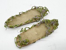 ANTIQUE PAIR VINTAGE BEADED SHOE SLIPPERS HANDMADE DECORATIVE CRAFT BEADS