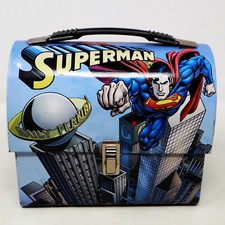 DC COMICS SUPERMAN DOMED TIN LUNCHBOX #74076 W/ CARRY HANDLE COLLECTABLE RETRO
