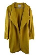 Zara Trafaluc Womans Yellow Long Open Coat Boucle Size M Collared