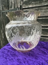 Vintage Frosted & Embossed Glass Oil Lamp Globe/Shade - 3 7/8 In Fitter