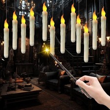 12x Floating Candles with Wand Remote Magic Hanging Flickering Flameless Candles