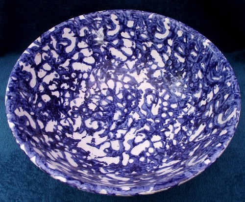 Tin glazed spongeware bowl - spongeware,