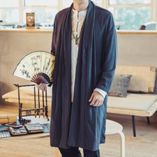 Loose Coat Yukata Japanese Jacket Long Bathrobe Men Cotton Linen Kimono