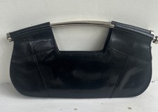 Karen Millen Black Leather Envelope Clutch Bag Silver Metal Handle Trim Small 