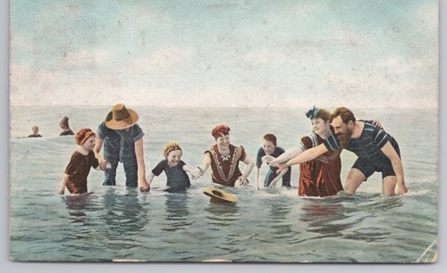 Family sea bathing antique - family,