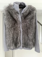 michael kors grey cardigan with faux fur front gilet size L 12/14 New