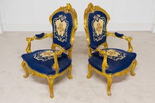Pair vintage gilt - pair, chairs