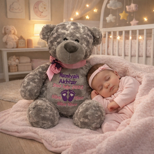 Personalised grey teddy - personalised,