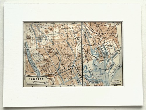 Cardiff 1910 antique city plan - 1910,