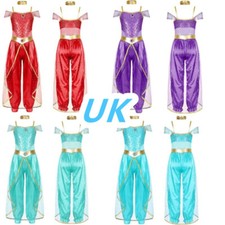 UK Kids Girls Arabian Princess Cosplay Costume Belly Dance Jumpsuit with Choker