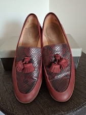 Clarks Women's Oxblood leather loafer, snakeskin vamp tassel UK Size 4.5 EU37. 5
