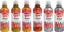 Scola Readymix Water Based Tempera Paint, 6 Assorted Metallic Colours, 300ml Bo