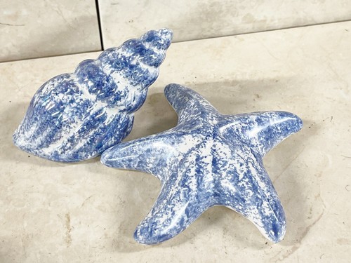 Rustic blue pottery seashell - rustic,