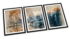 Brown Abstract Landscape FRAMED ART PRINTS SET Picture Poster Artwork