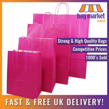 Pink Cerise Paper Bags with Twist Handles, Strong Gift Carrier Bags, Party, Shop