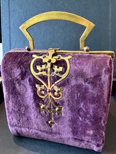 Velvet and silk Victorian sewing case with brass fittings and original contents