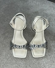 Ivory Satin Diamanté Sandals With Wedge Heel Size 3 ASOS