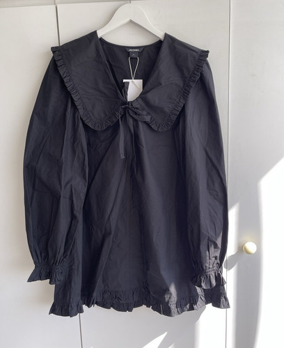 Monki black long sleeve ruffle - black,