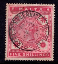 MALTA 1886 5s ROSE, SG 30