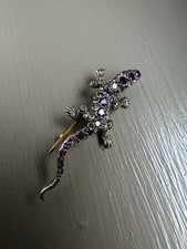Amethyst & Diamond Lizard Brooch Gold & Silver Unmarked 3.18g 40.9mm Vintage