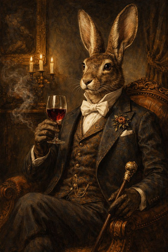 Hare drinking wine wall - wine, art