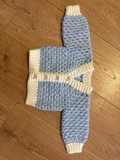 Newborn Crochet Boys Cardigan Baby Blue and White Hand Knitted