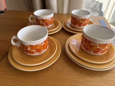 Fun Retro 1970s Orange  12 pce Tea Set ( 4 x Trios)