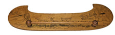 1900s wooden canoe tie/ belt rack flemish pyrography native American lake scene