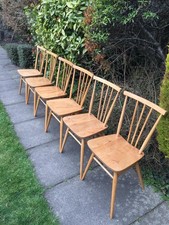 6 Blonde Vintage Ercol Stick Back Chairs Model 391