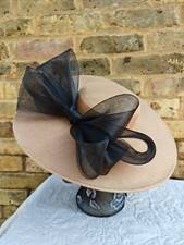 beige black large fascinator millinery burlesque headband wedding hat ascot
