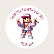 Personalised Round Birthday Party Sweet Bag Stickers Kids Roblox Girl Design