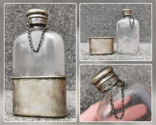 Antique glass hip flask silver - hip,
