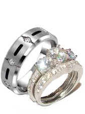 Low Priced Wedding Set His & Hers 3 Stone Wedding Engagement Ring Set