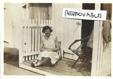 Vintage Old Photograph Lady Summer Dress  Beach Hut Bexhill-on-Sea June 1929