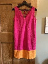 Next Linen Dress Size UK 8 Pink & Orange Colour Block Sleeveless Shift Dress