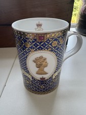 Queen Elizabeth II Golden Jubilee Gilt & Blue Commemorative  Mug by James Sadler