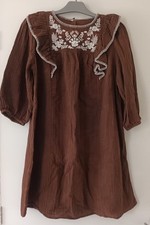 Vintage Cheesecloth Embroidered Hippy Gypsy Smock Dress M 10-12