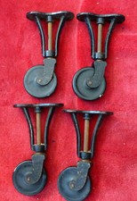 Antique Early Large Heavy Cast Iron Castors Wheels on Leg - Marked HM