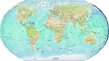 PHYSICAL WORLD MAP A2 large Laminated Atlas Descriptive educational wall poster 