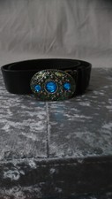 NEXT BLACK LEATHER BELT MADE IN ITALY ORNATE LARGE JEWEL TRIM BUCKLE VGC 12-14.