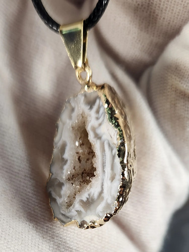 Agate geode crystal necklace - agate,