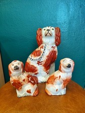 Staffordshire King Charles Wally Dog Pottery Vintage Ornaments Antique X3 Tan