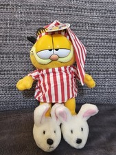 Vintage Garfield  Plush.Garfield In His Stripey Red Pyjamas With Rabbit Slippers