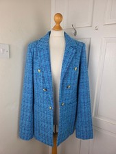 LONG TALL SALLY Blue Boucle Gold Button Jacket Size 14
