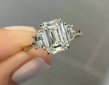 Beautiful Mossanite 3 Stone Ring 4ct. Emerald Cut Lab created Stone . SzQ1/2 