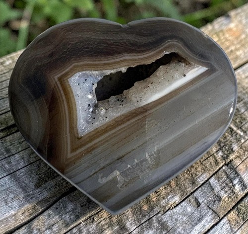 Banded agate druzy heart - banded,